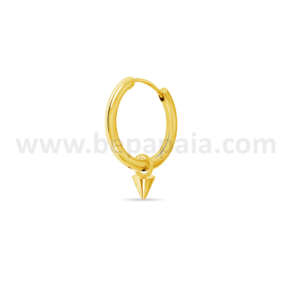 Gold steel hoop earrings with cone
