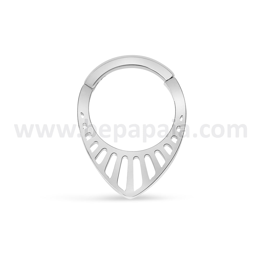 Surgical steel hinged segment ring drop design.