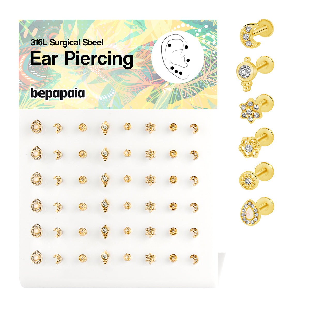 Piercing etnico dorato per l'orecchio con zirconi