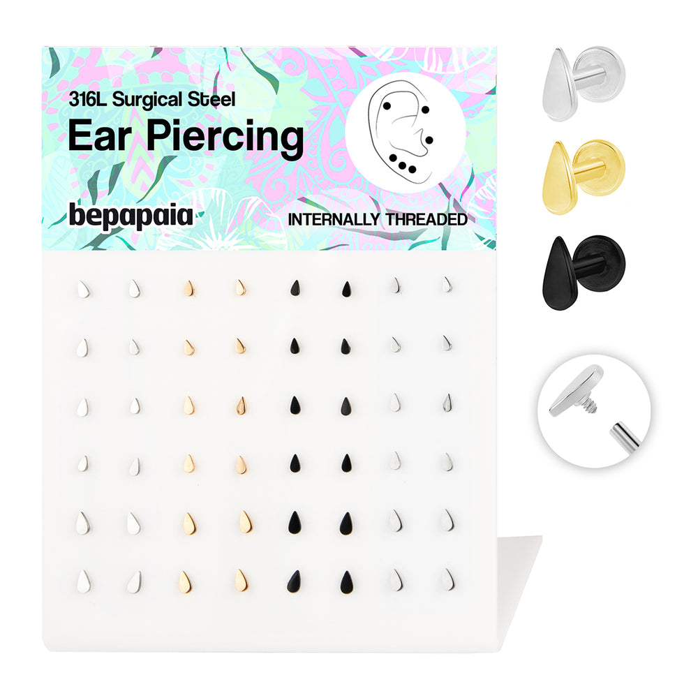 Surgical steel internal thread labret/tragus tear drop