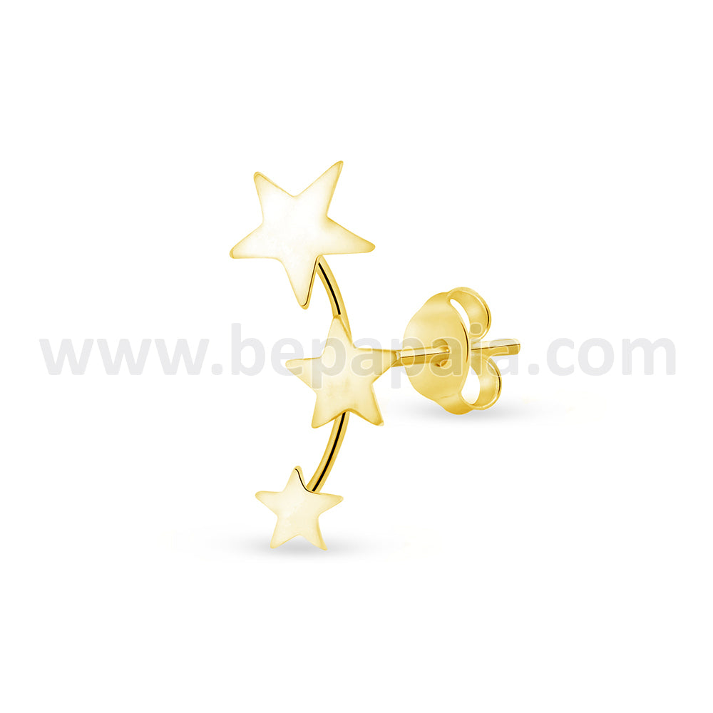 18K gold plated silver ear pin 3 hearts, stars, triangles