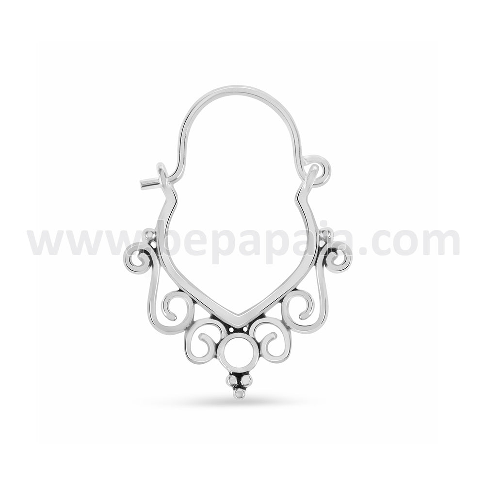 Silver small hoop earring tribal with filigree