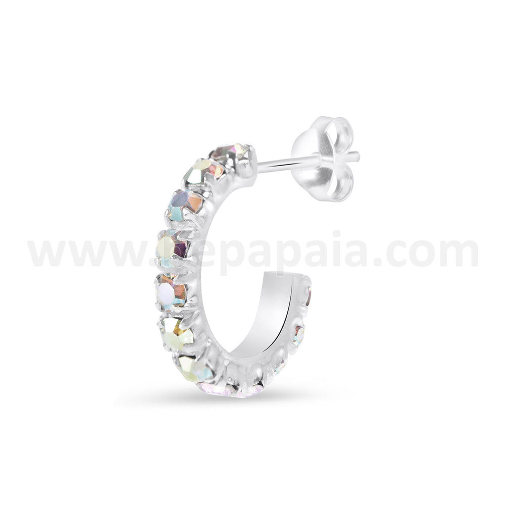 Silver half hoop stud with gems