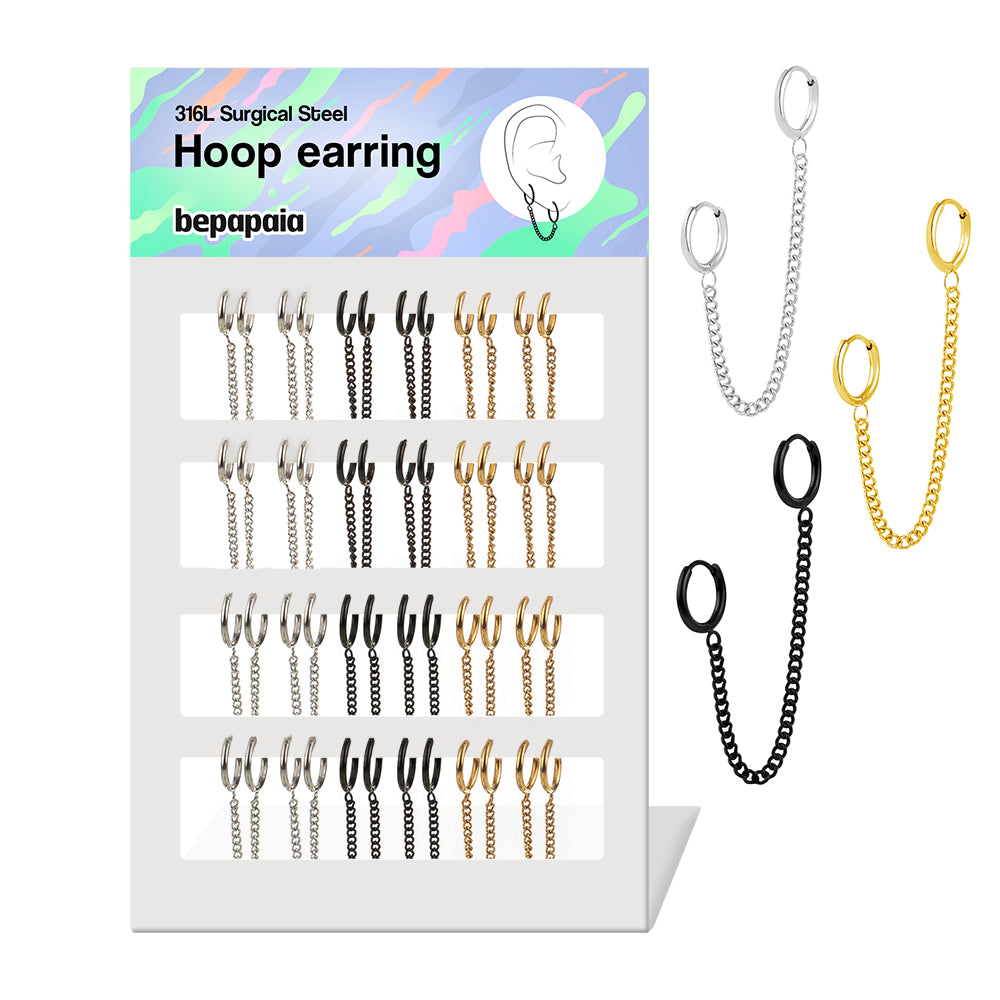 Steel double hoop earrings with chain