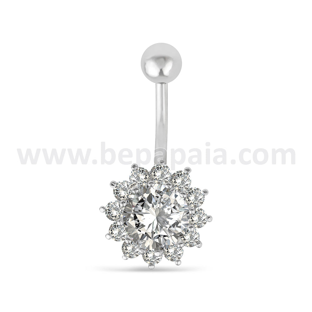 Surgical steel belly piercing with white flower multi cz