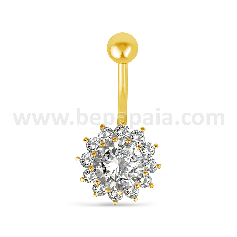 Surgical steel belly piercing with white flower multi cz