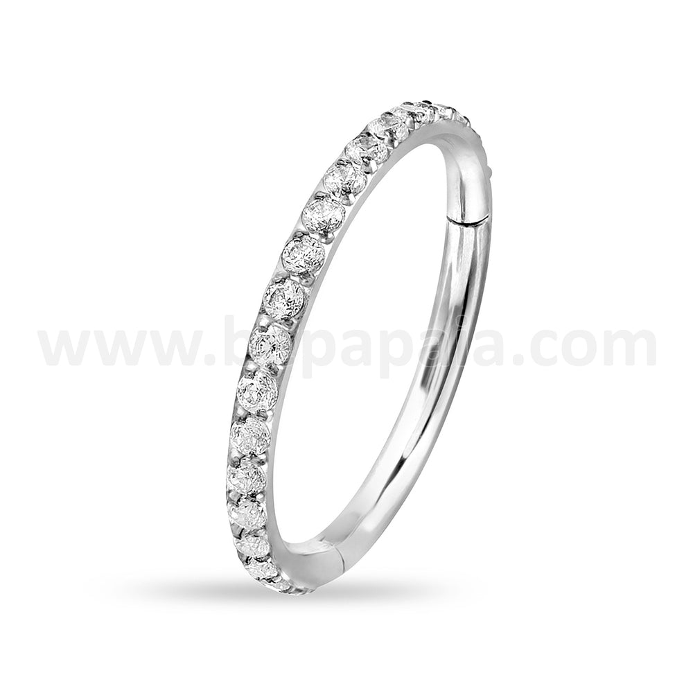 Surgical steel hinged segment ring with gems on the edge