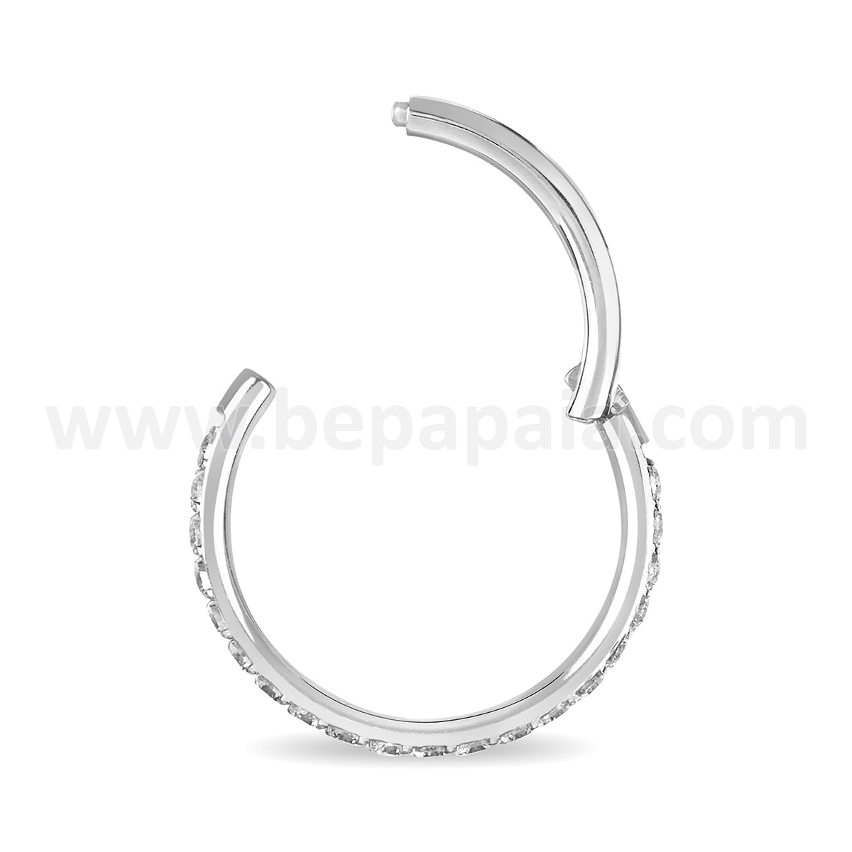 Surgical steel hinged segment ring with gems on the edge