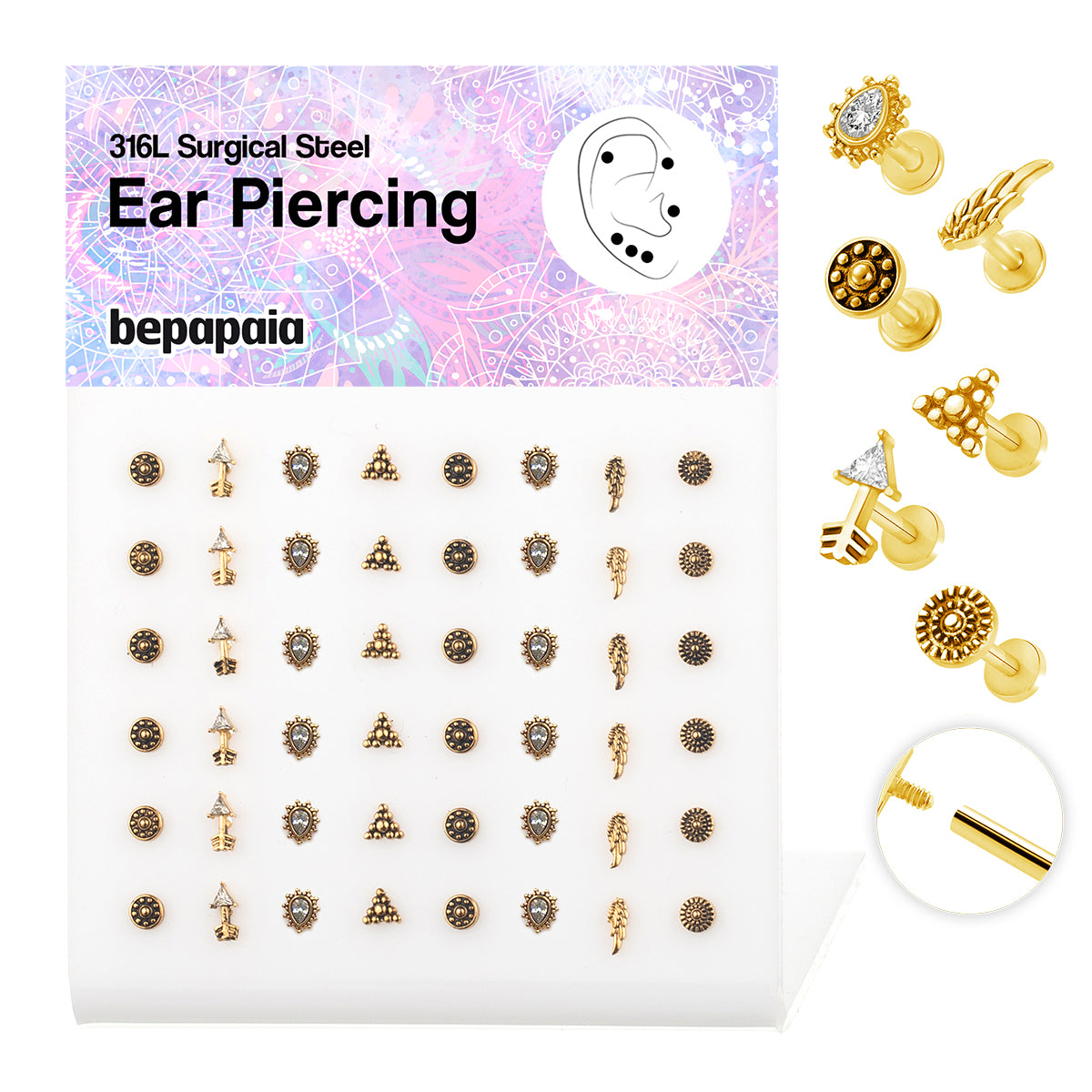 Piercing de oreja étnico mix dorado
