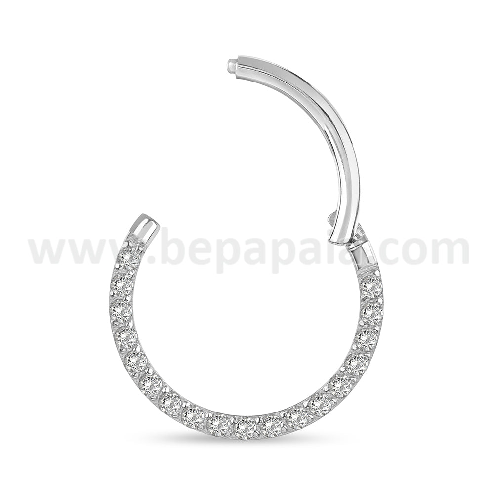 316L surgical steel hinged segment ring with frontal gems