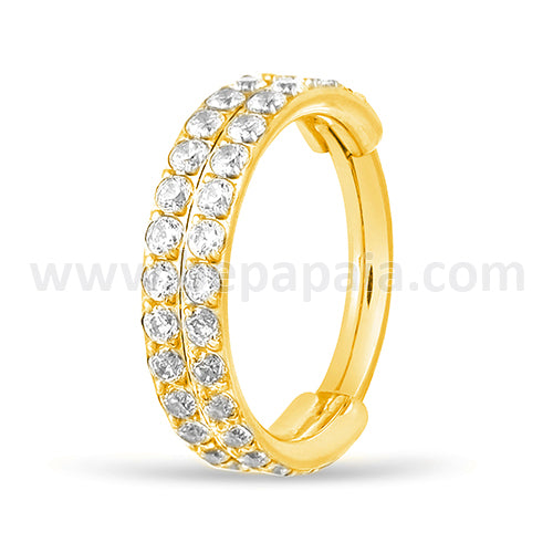 Surgical steel hinged segment ring with double line of gems
