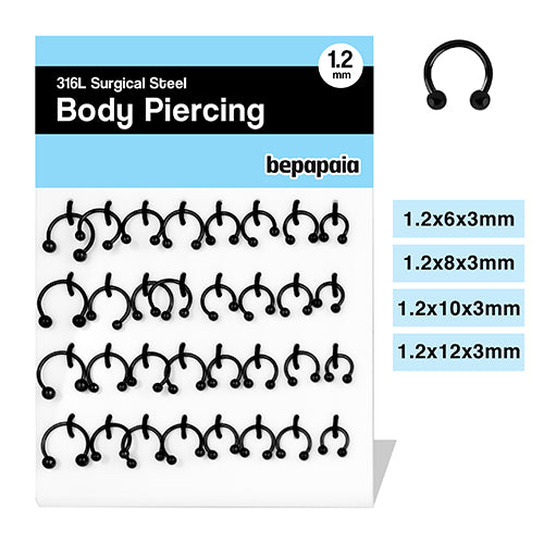 Piercing cbb acero negro 1.2x6,8,10,12mm