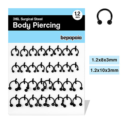 Piercing CBB negro de 1.2x8-10mm