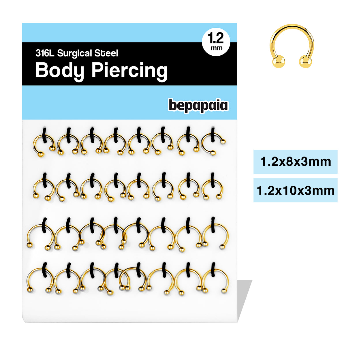 Piercing cbb acero dorado 1.2x8,10mm