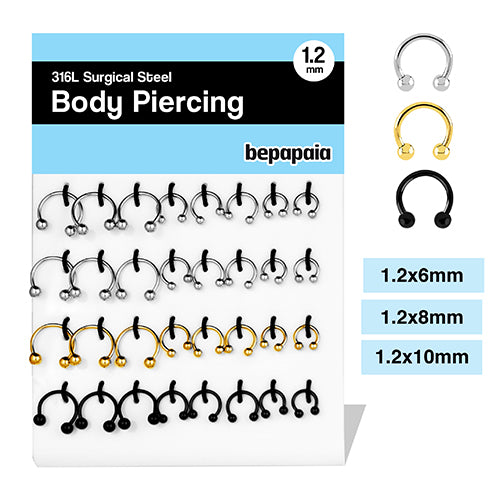 Piercing cbb acciaio, nero e oro 1.2x6.8,10mm