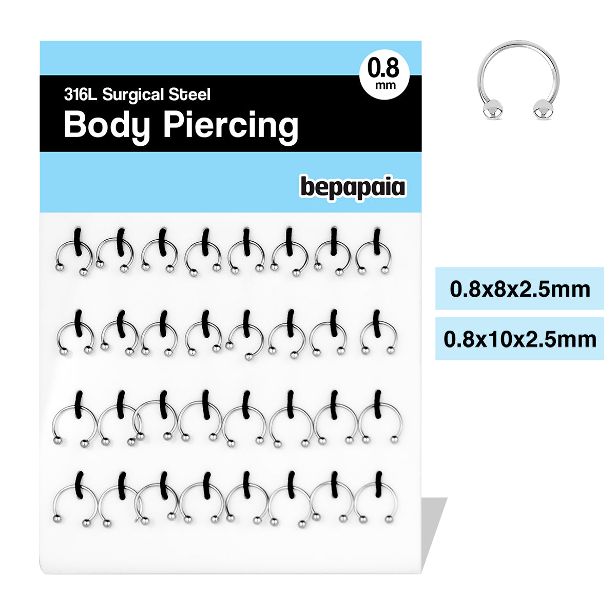 Piercing CBB acero  0.8x8,10mm