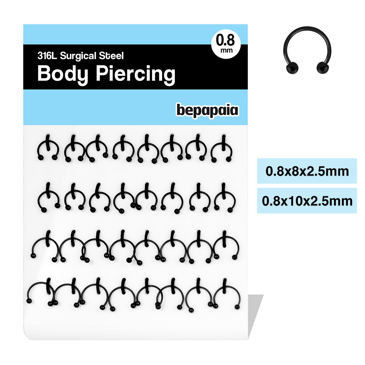 Piercing cbb acero negro 0.8x8,10mm