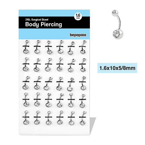 Ombelico piercing con doppio bianco lucido 1.6x10x5 / 8mm