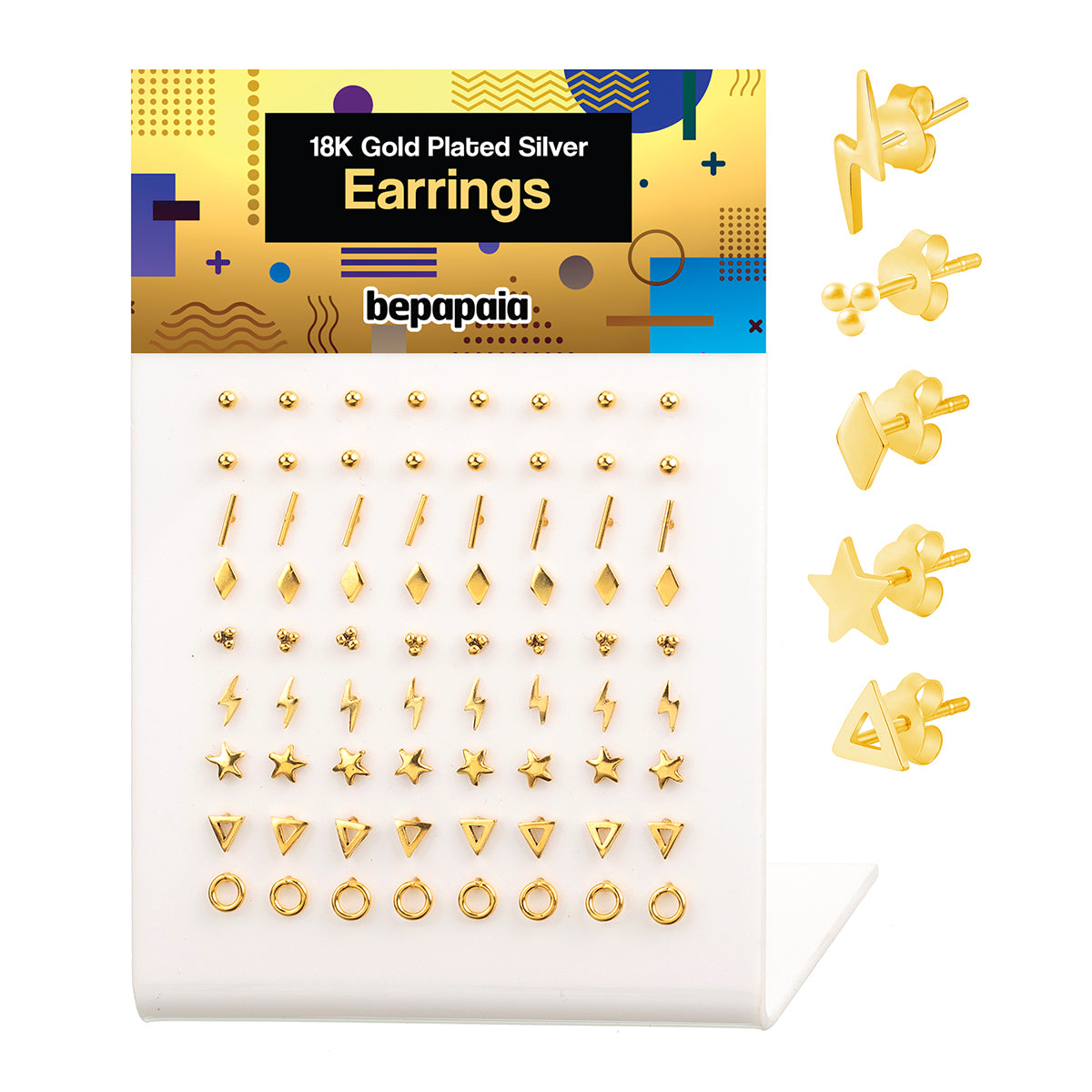 18k gold plated ear stud plain shapes