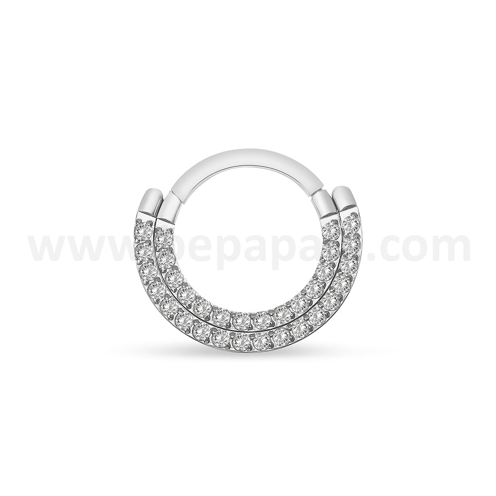 Surgical steel hinged segment ring double line gems frontal