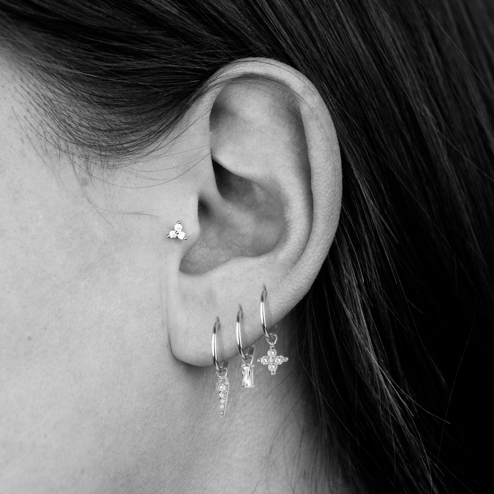 Stainless steel hoop earrings with hanging jewels