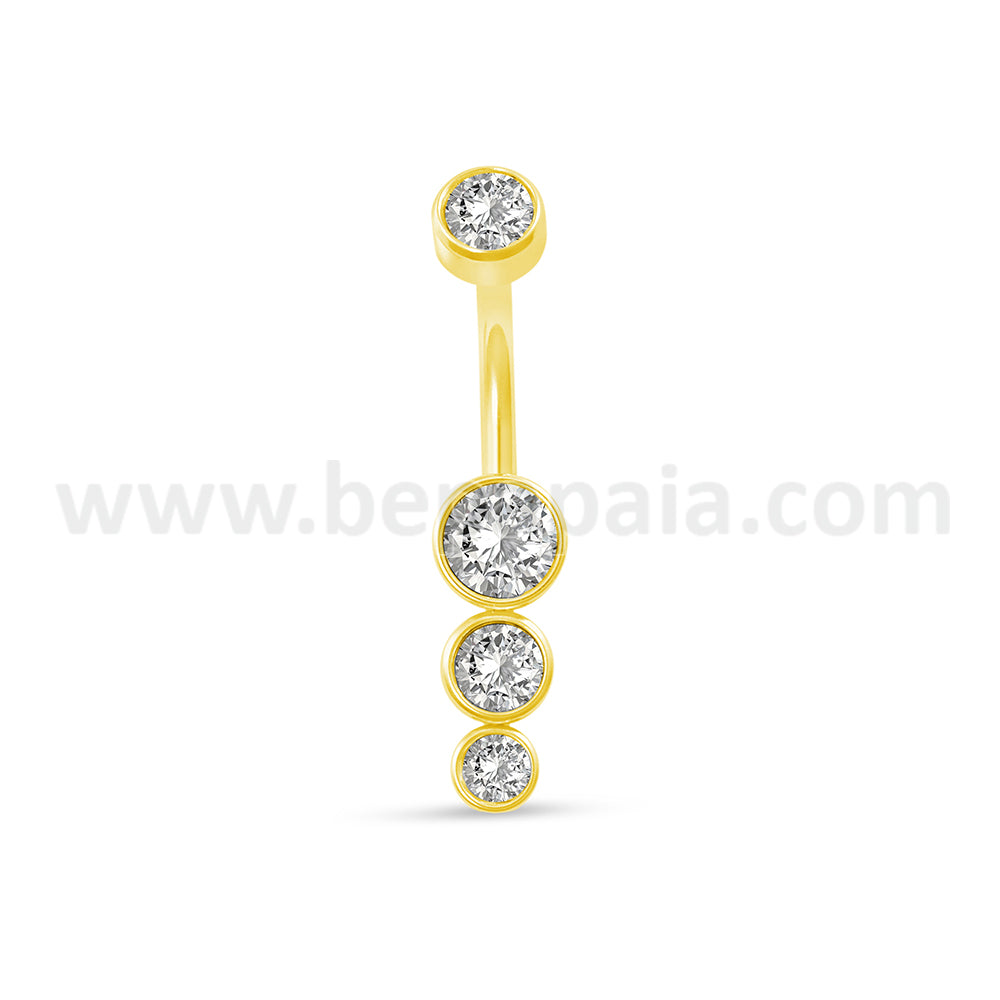 Gold steel internally threaded belly ring with clusters