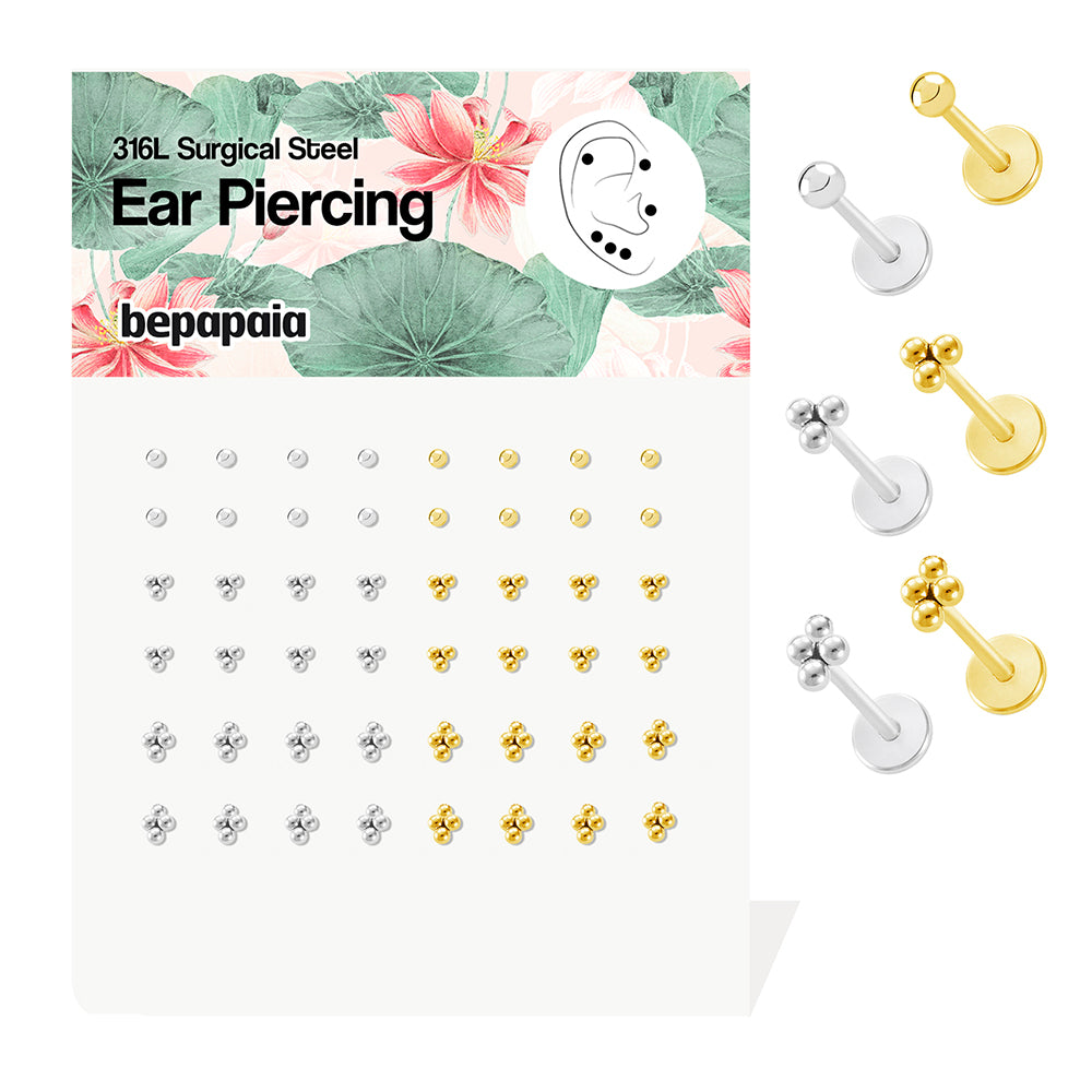 Surgical steel tragus piercing with mini balls