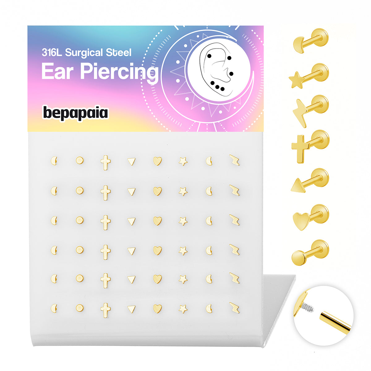 Piercing d’oreille doré mini designs