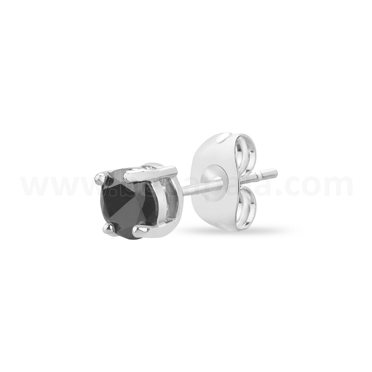 Puce d’oreille en acier avec pierre noire ronde et carrée