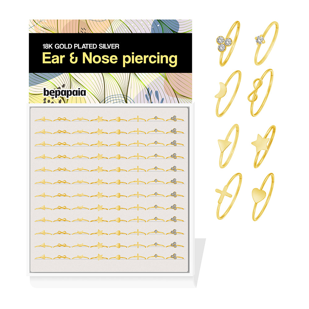 Piercing naso e orecchio argento con bagno d'oro con 8 disegni