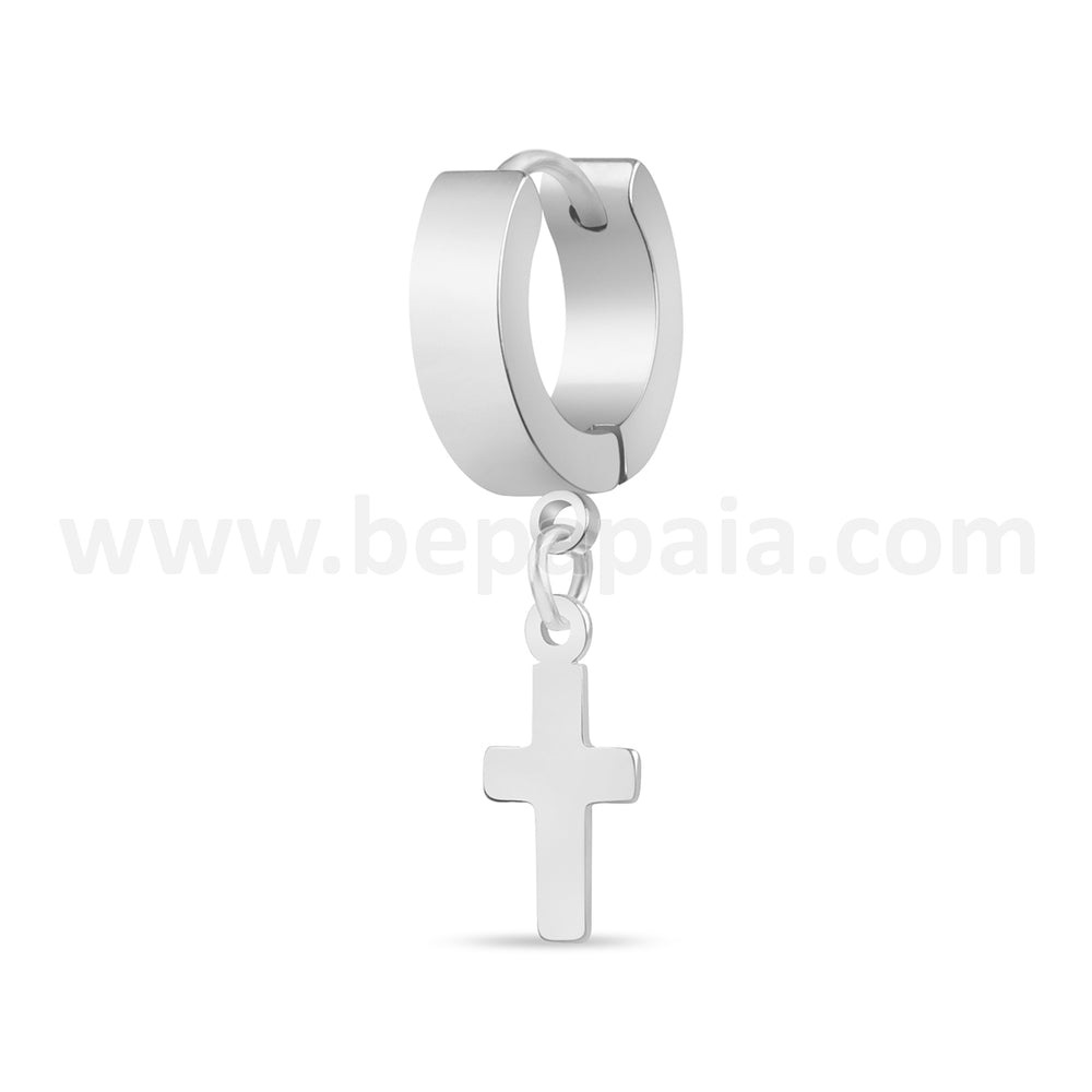 Stainless steel huggie hoop earring with cross 5 colours