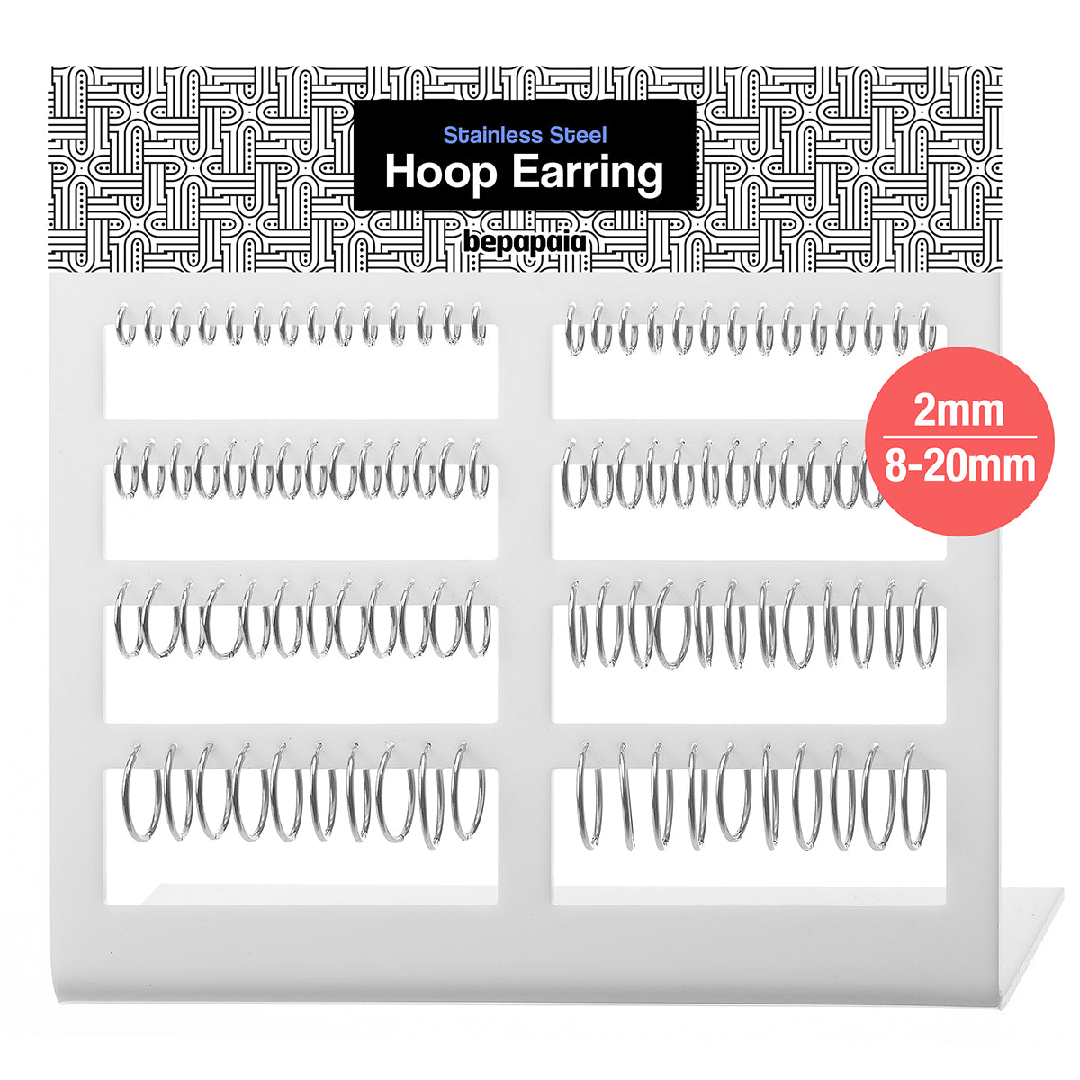 Steel hoop earring 2mm (8-20mm)