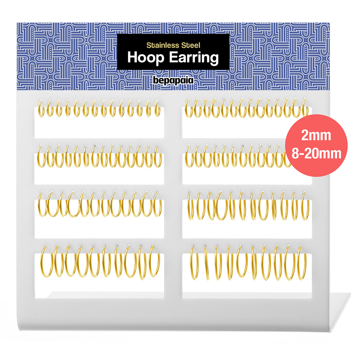 Gold steel hoop earring 2mm (8-20mm)