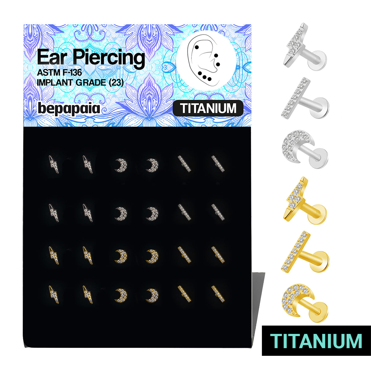 Titanium glam ear piercing with gems