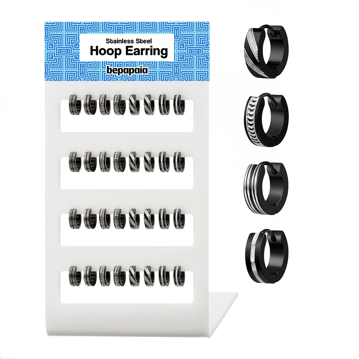 Black steel huggie hoop earrings 4 designs