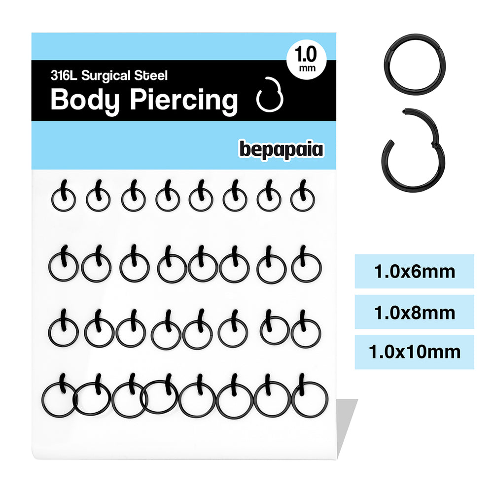 Hoop earring 1.0mm black steel click