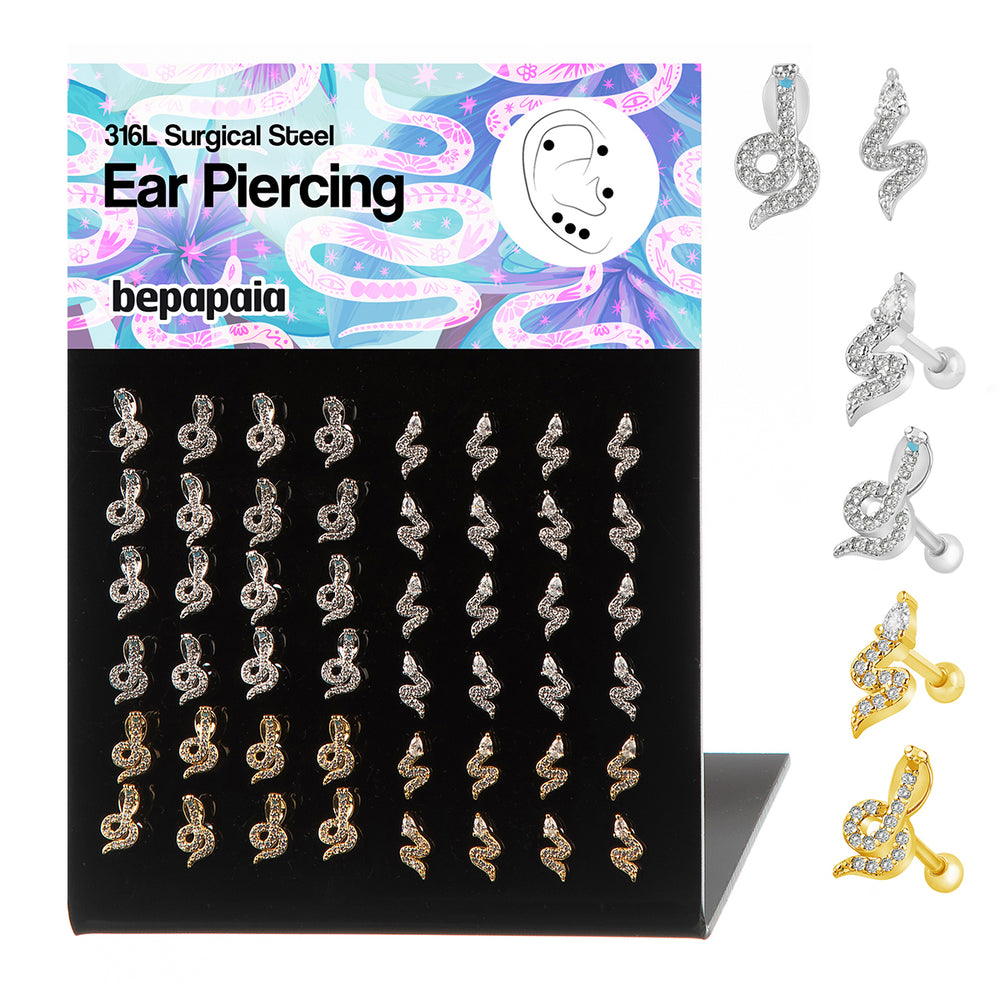 Surgical steel tragus snake gems