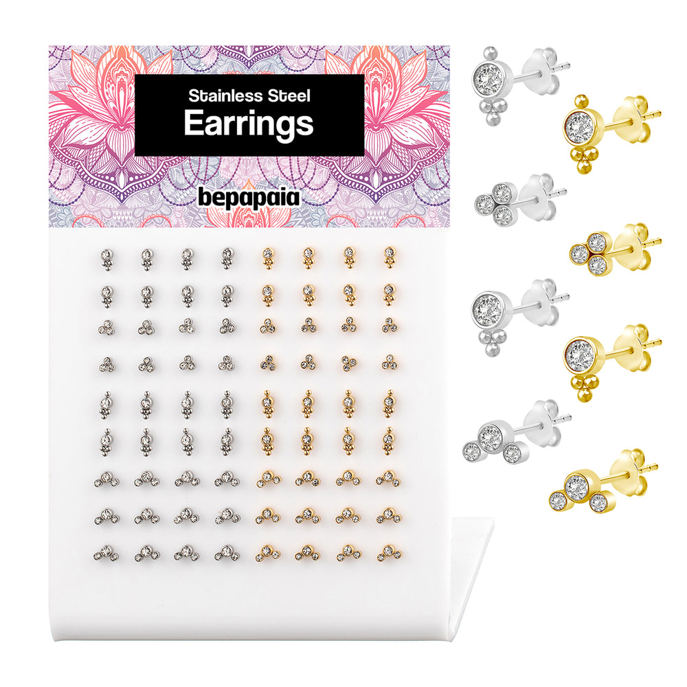 Steel stud earring cluster gems