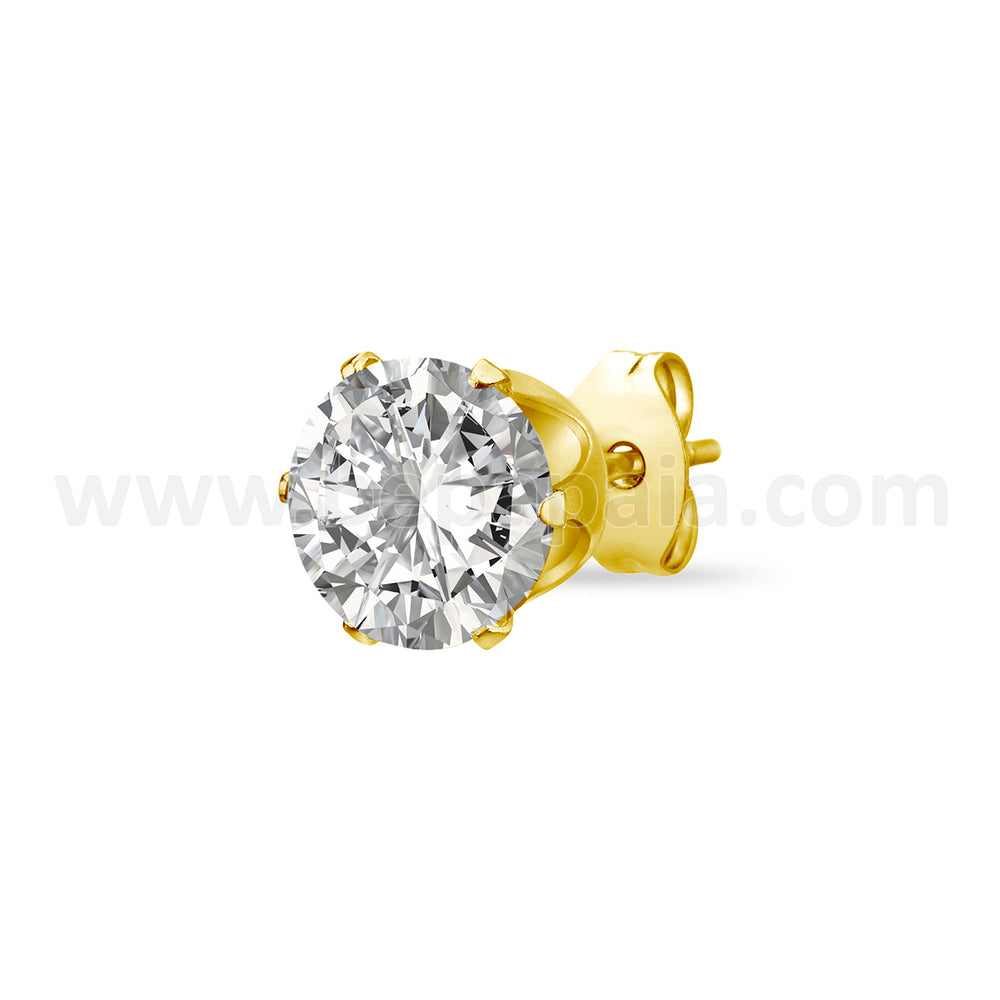 Gold steel ear stud with cubic zirconia