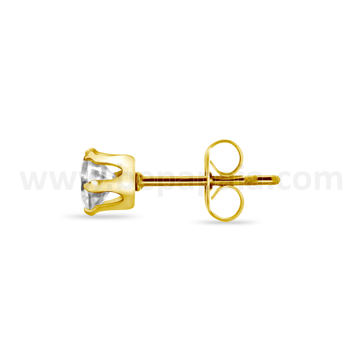 Gold steel ear stud with cubic zirconia
