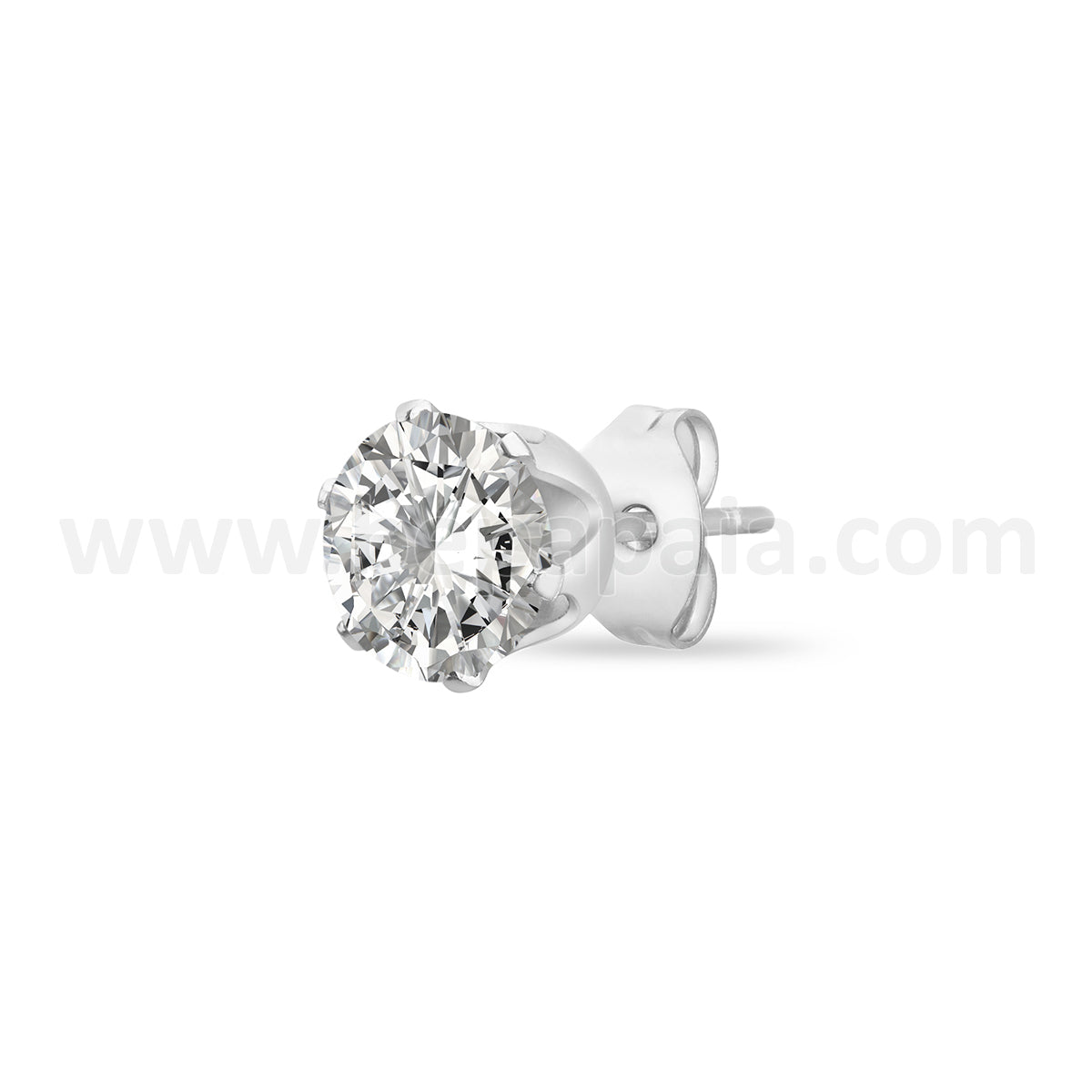 Steel ear studs with round-set cubic zirconia