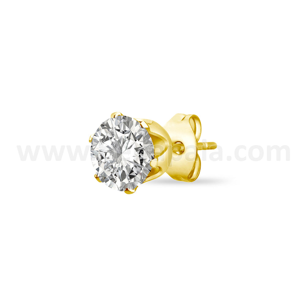 Gold steel ear stud with cubic zirconia