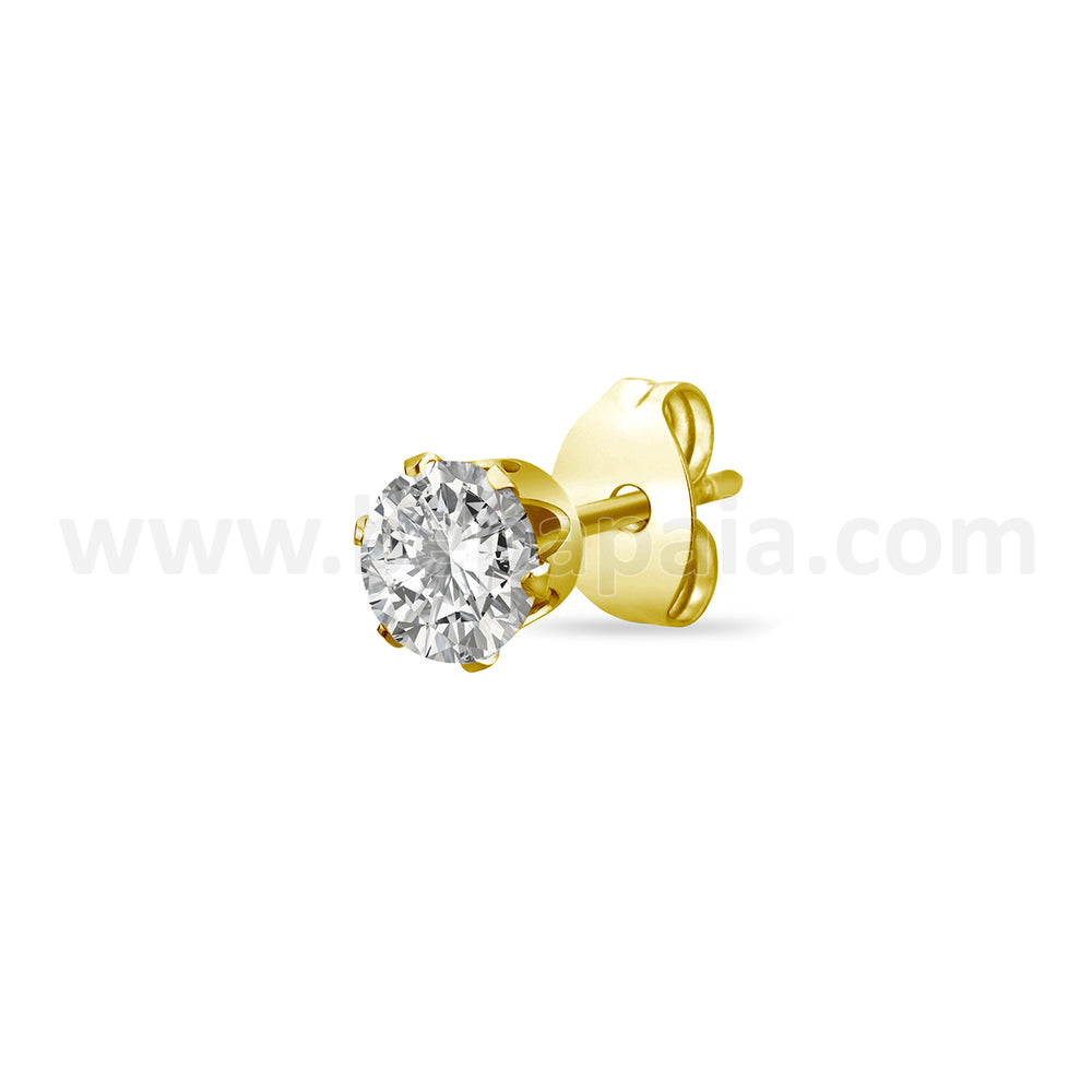 Gold steel ear stud with cubic zirconia