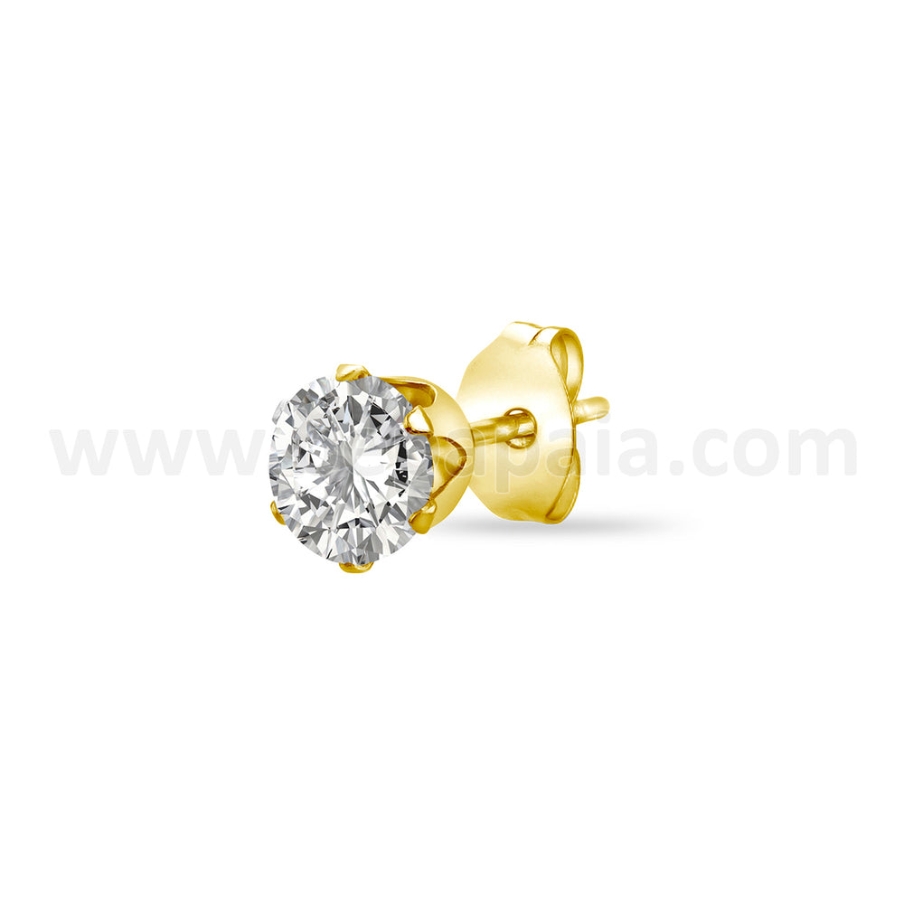 Gold steel ear stud with cubic zirconia