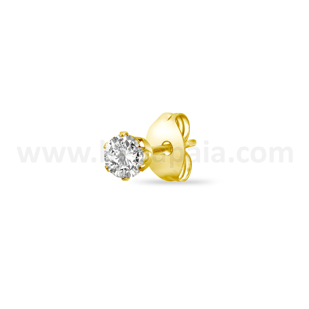 Gold steel ear stud with cubic zirconia