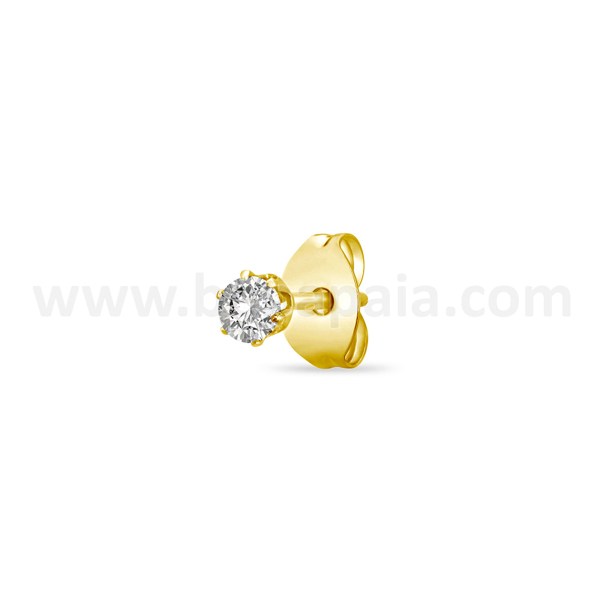 Gold steel ear stud with cubic zirconia