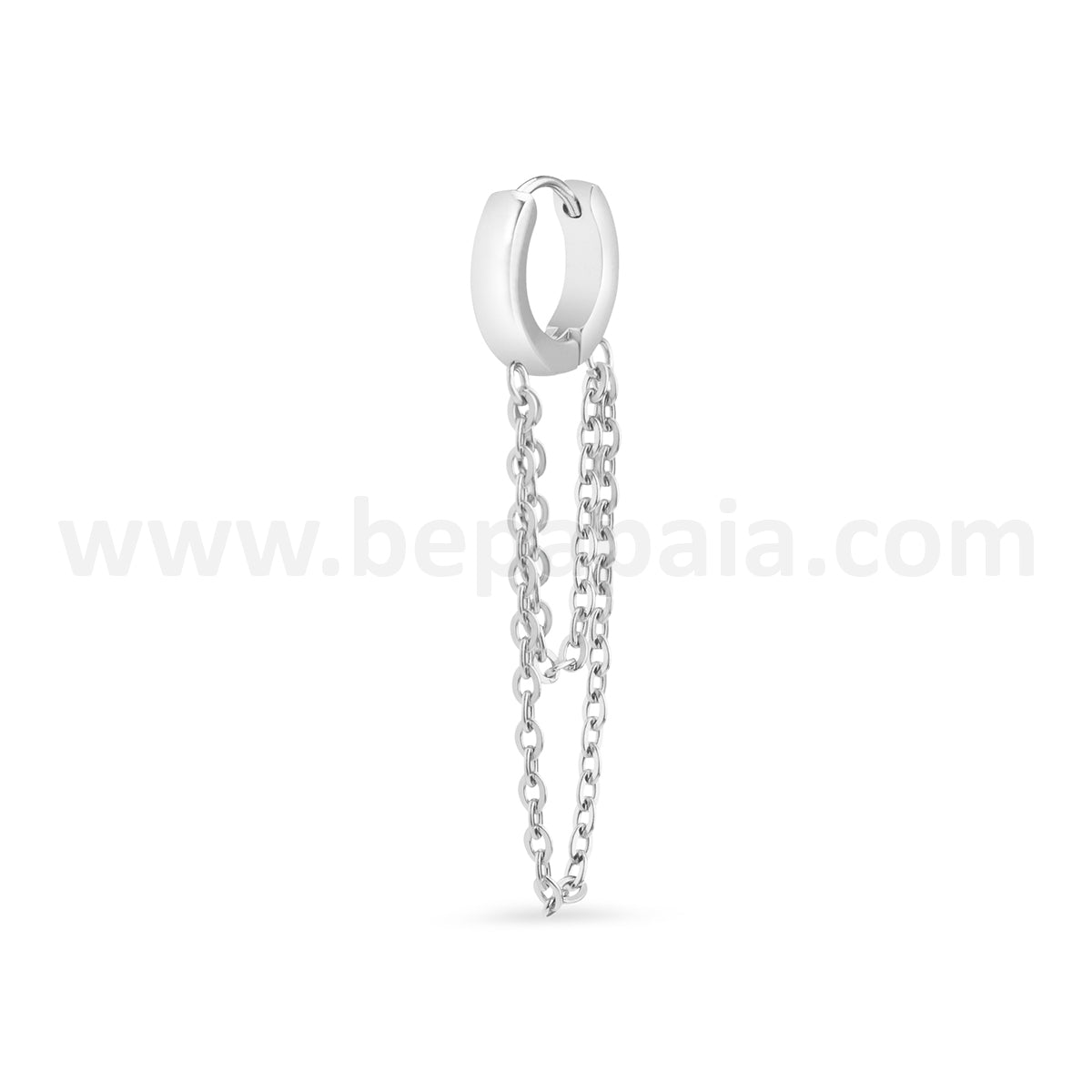 Stainless steel huggie hoop earring with double chain  