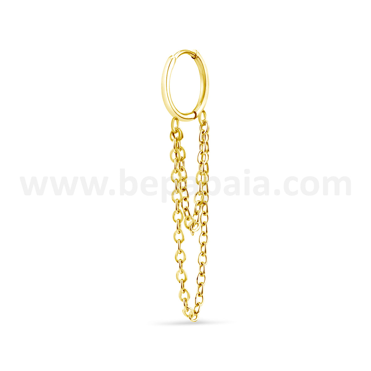 Stainless steel hoop earring with double chain  
