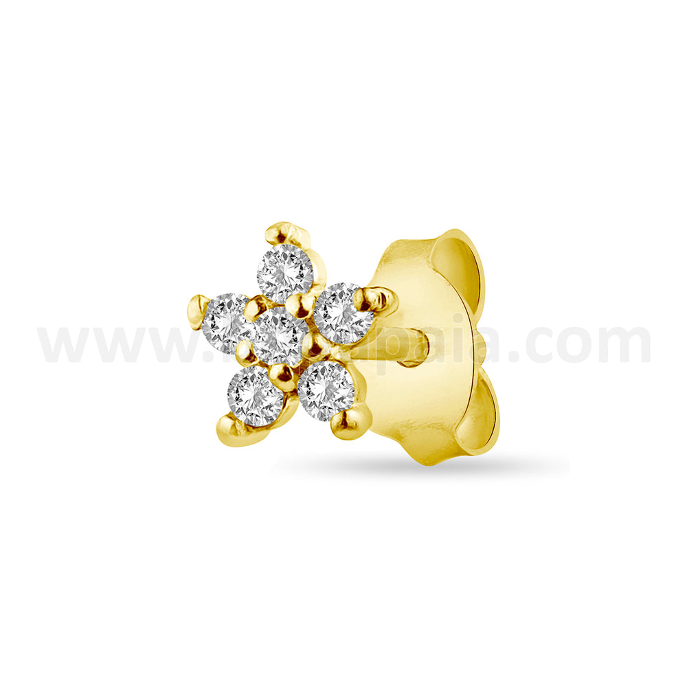 Gold plated silver ear stud with zirconia mix