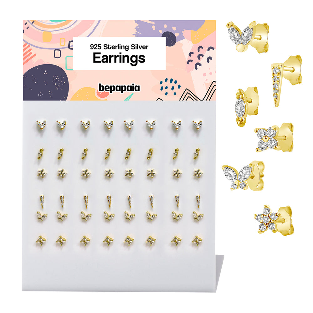 Gold plated silver ear stud with zirconia mix